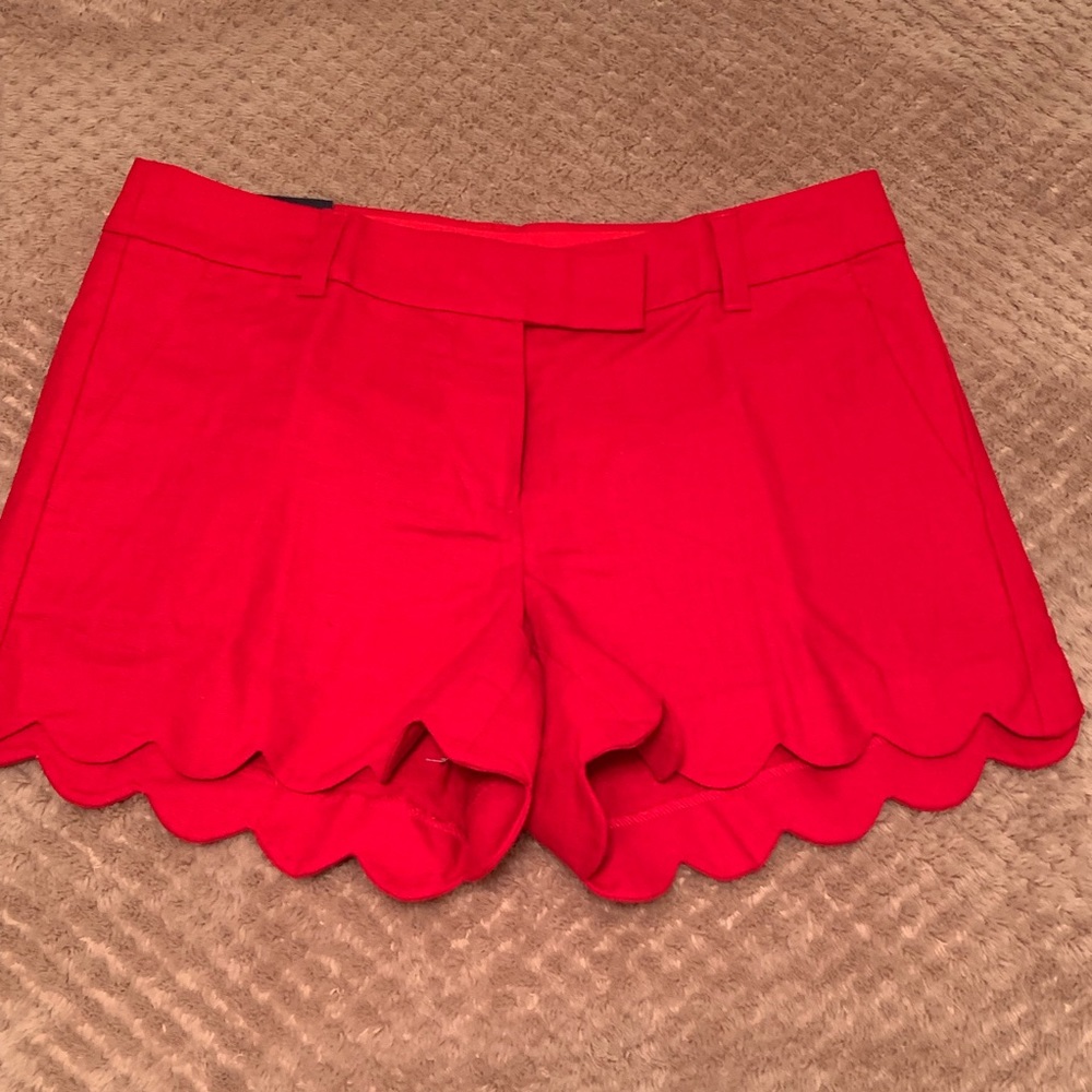 J. Crew Red Scallop Hemmed 4” Shorts, size 4